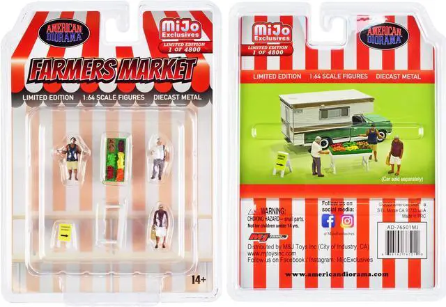 Alt view image 3 of 4 - "Farmers Market" 6 piece Diecast Set (3 Figures and 3 Accessories) Ltd Ed to 4800 pcs for 1/64 Scale Models by American Diorama