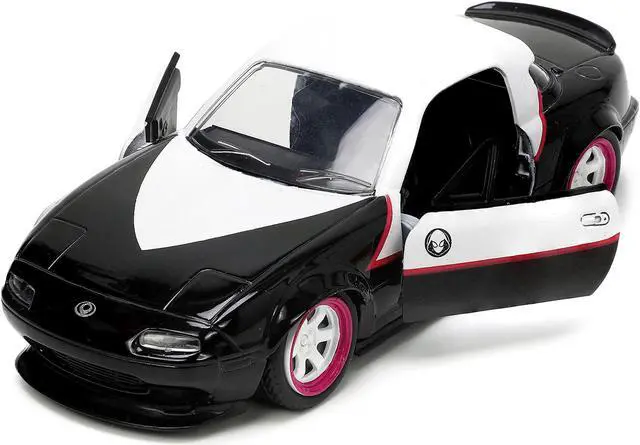 Alt view image 2 of 11 - 1990 Mazda Miata Black & White w/Graphics & Ghost Spider Figure "Spider-Man" "Marvel" Series 1/32 Diecast Model Car by Jada