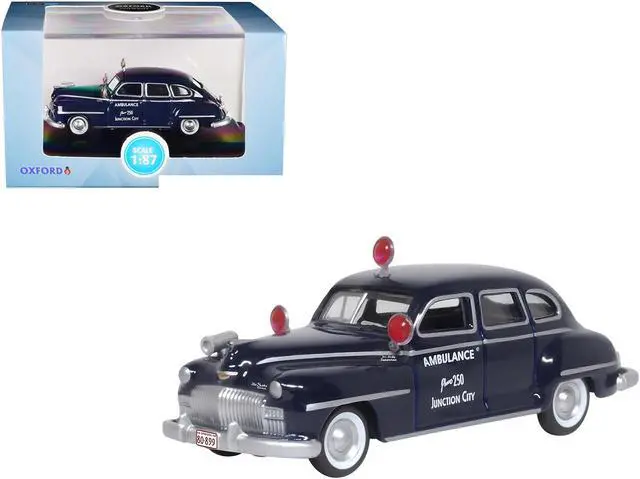 Main image of 1946 DeSoto Suburban Ambulance Dark Blue "Junction City Ambulance" 1/87 (HO) Scale Diecast Model Car by Oxford Diecast