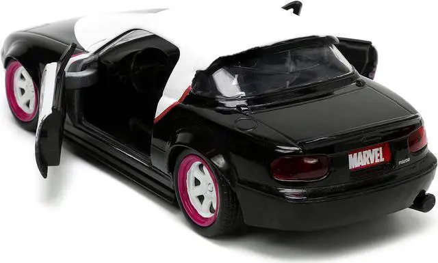 Alt view image 3 of 11 - 1990 Mazda Miata Black & White w/Graphics & Ghost Spider Figure "Spider-Man" "Marvel" Series 1/32 Diecast Model Car by Jada
