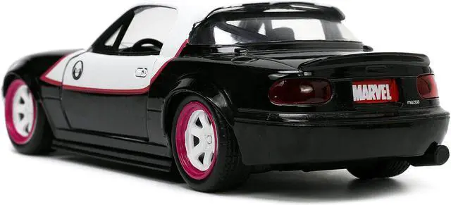 Alt view image 4 of 11 - 1990 Mazda Miata Black & White w/Graphics & Ghost Spider Figure "Spider-Man" "Marvel" Series 1/32 Diecast Model Car by Jada