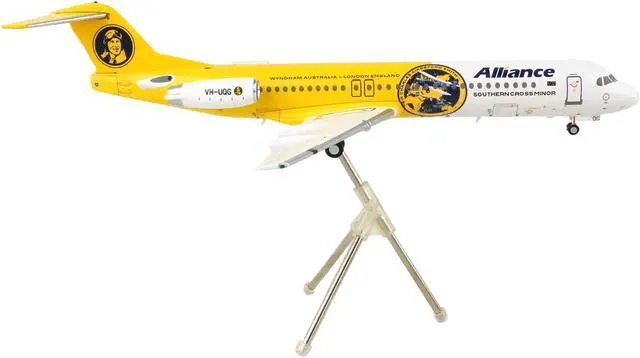 Alt view image 3 of 5 - Fokker F100 Commercial Aircraft Alliance Airlines White & Yellow "Gemini 200" Series 1/200 Diecast Model Airplane by GeminiJets