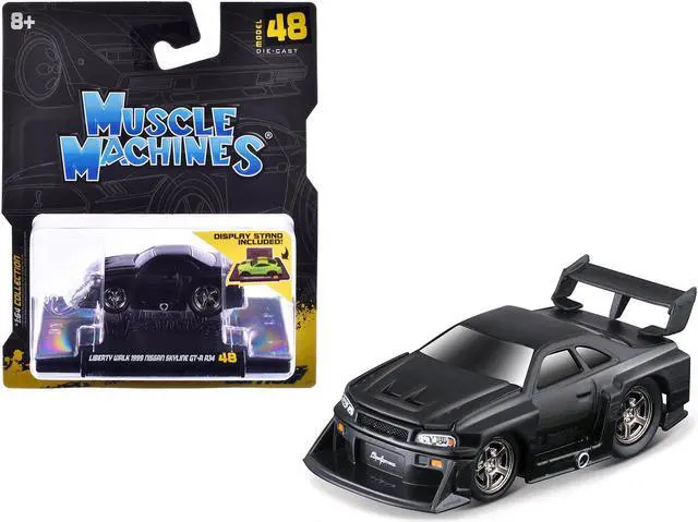 Main image of 1999 Nissan Skyline GT-R (R34) #5 "Liberty Walk" Matt Black 1/64 Diecast Model Car by Muscle Machines