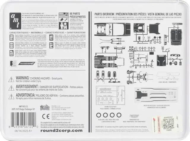 Alt view image 4 of 4 - Skill 2 Model Kit 1970 Dodge Challenger R/T USPS (United States Postal Service) "Auto Art Stamp Series" 1/25 Scale Model by AMT