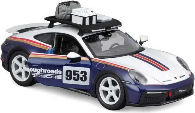 Alt view image 2 of 5 - Porsche 911 Dakar #953 "Roughroads Porsche" Blue & White w/Stripes & Roof Rack "Race" Series 1/24 Die Cast Model Car by Bburago