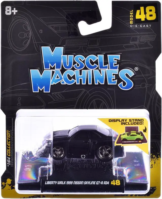 Alt view image 3 of 3 - 1999 Nissan Skyline GT-R (R34) #5 "Liberty Walk" Matt Black 1/64 Diecast Model Car by Muscle Machines