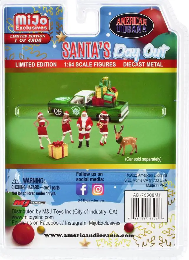 Alt view image 2 of 4 - "Santa's Day Out" 6 piece Diecast Set (1 Male 2 Female 1 Reindeer 1 Present & Accessories) 1/64 Scale Models by American Diorama