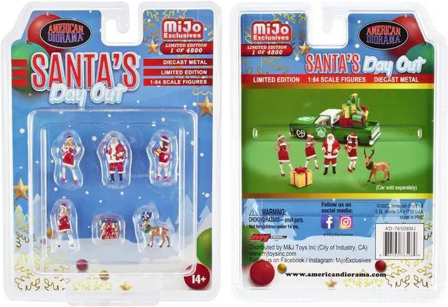 Alt view image 3 of 4 - "Santa's Day Out" 6 piece Diecast Set (1 Male 2 Female 1 Reindeer 1 Present & Accessories) 1/64 Scale Models by American Diorama
