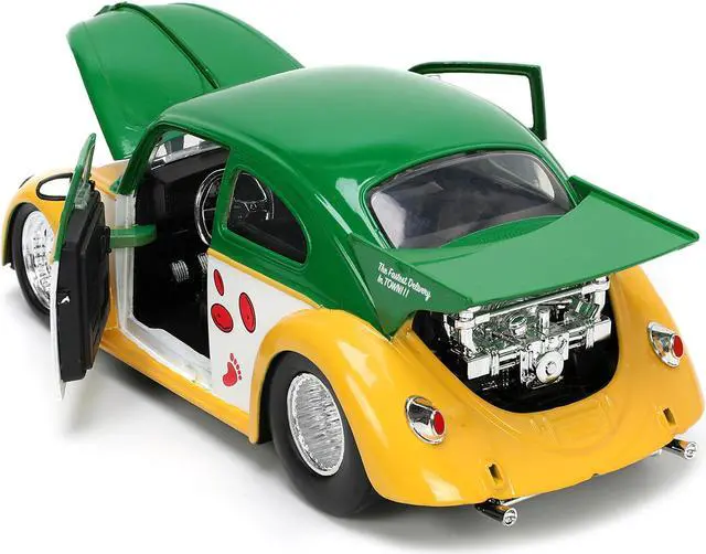 Alt view image 4 of 6 - 1959 Volkswagen Drag Beetle Green & Yellow and Michelangelo Figure "Teenage Mutant Ninja Turtles" 1/24 Diecast Model Car by Jada