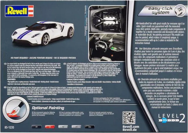 Alt view image 4 of 6 - Level 2 Easy-Click Model Kit 2017 Ford GT 1/24 Scale Model by Revell