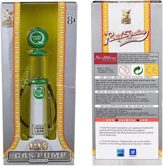 Alt view image 3 of 3 - Quaker State Gasoline Vintage Gas Pump Cylinder 1/18 Diecast Replica by Road Signature