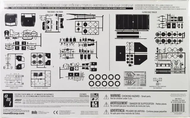 Alt view image 4 of 4 - Skill 3 Model Kit 1966 Dodge L700 Truck with Flatbed Racing Trailer 1/25 Scale Model by AMT