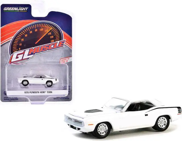 Main image of 1970 Plymouth Hemi Barracuda Alpine White with Black Stripes "GreenLight Muscle" Series 28 1/64 Die Cast Model Car by Greenlight