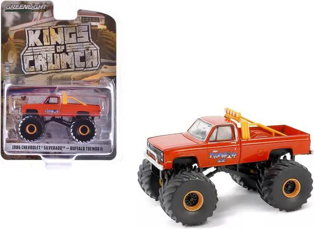 Main image of 1986 Chevrolet Silverado Monster Truck Orange "Buffalo Tremor II" "Kings of Crunch" Series  1/64 Diecast Model Car by Greenlight