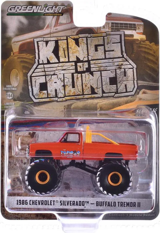 Alt view image 3 of 3 - 1986 Chevrolet Silverado Monster Truck Orange "Buffalo Tremor II" "Kings of Crunch" Series  1/64 Diecast Model Car by Greenlight