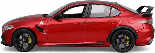 Alt view image 3 of 6 - Alfa Romeo Giulia GTAm Red Metallic with Carbon Top 1/18 Die Cast Model Car by Bburago
