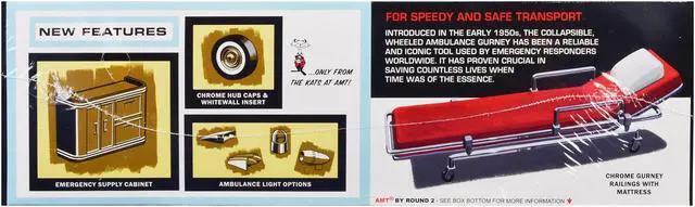 Alt view image 2 of 4 - Skill 2 Model Kit 1959 Cadillac Ambulance with Gurney Accessory 1/25 Scale Model by AMT