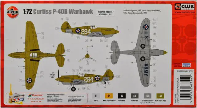 Alt view image 3 of 3 - Level 1 Model Kit Curtiss P-40B Warhawk Fighter-Bomber Aircraft 1/72 Plastic Model Kit by Airfix