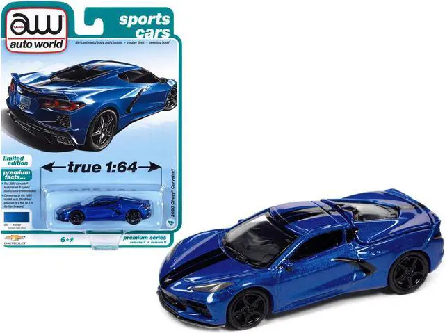 Main image of 2020 Chevrolet Corvette Elkhart Lake Blue Metallic "Sports Cars" Limited Edition 1/64 Diecast Model Car by Auto World