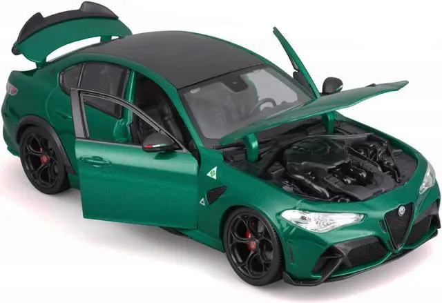 Alt view image 2 of 6 - Alfa Romeo Giulia GTA Green Metallic with Carbon Top 1/18 Die Cast Model Car by Bburago