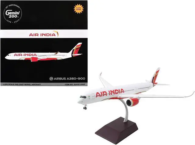Main image of Airbus A350-900 Commercial Aircraft with Flaps Down "Air India" White w/Striped Tail 1/200 Diecast Model Airplane by GeminiJets