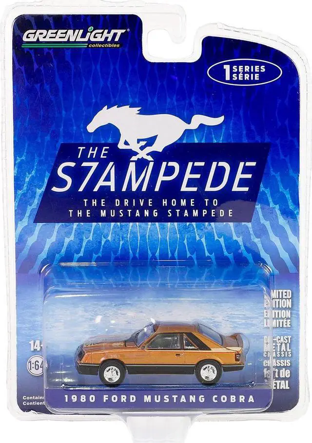 Alt view image 3 of 3 - 1980 Ford Mustang Cobra Dark Chamois Brown Metallic with Hood Graphic 1/64 Diecast Model Car by Greenlight