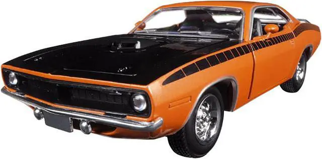 Alt view image 2 of 3 - 1970 Plymouth Cuda Orange with Black Hood and Stripes 1/25 Diecast Model Car by New Ray