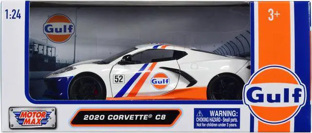Main image of 2020 Chevrolet Corvette C8 #52 White and Light Blue with Stripes "Gulf Die-Cast Collection" 1/24 Diecast Model Car by Motormax
