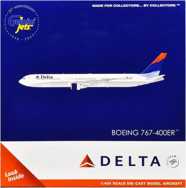 Alt view image 3 of 3 - Boeing 767-400ER Commercial Aircraft "Delta Air Lines" White with Red and Blue Tail 1/400 Die Cast Model Airplane by GeminiJets