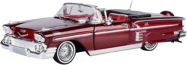 Alt view image 2 of 3 - 1958 Chevrolet Impala Convertible Lowrider Dark Red Metallic w/Red Interior "Get Low" Series 1/24 Diecast Model Car by Motormax