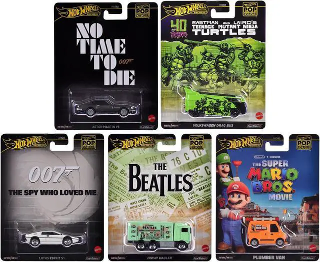 Main image of "Pop Culture 2024" 5 piece Set D "Premium Series" Diecast Model Cars by Hot Wheels