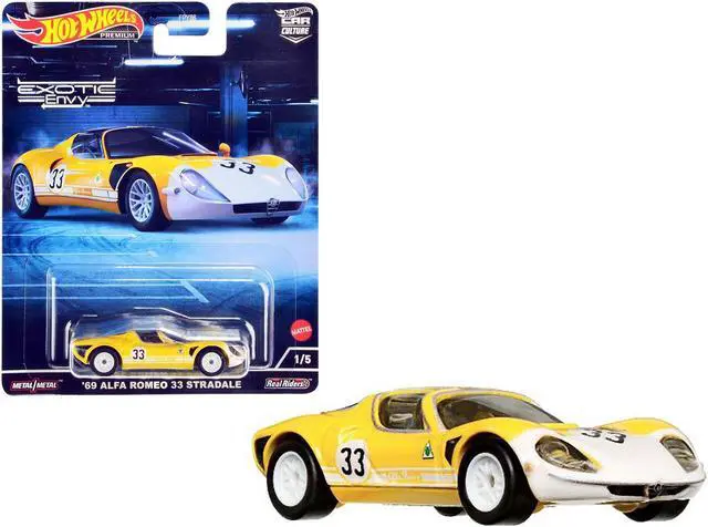 Main image of 1969 Alfa Romeo 33 Stradale #33 Yellow and White "Exotic Envy" Series Diecast Model Car by Hot Wheels