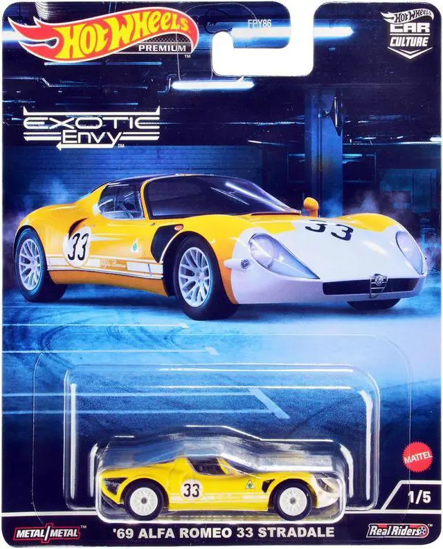 Alt view image 3 of 3 - 1969 Alfa Romeo 33 Stradale #33 Yellow and White "Exotic Envy" Series Diecast Model Car by Hot Wheels