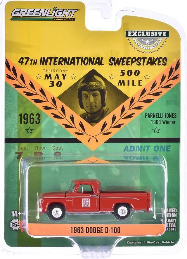 Alt view image 3 of 6 - 1963 Dodge D-100 Truck "Indianapolis 500 Official Truck" Red "Hobby Exclusive" Series 1/64 Die Cast Model Car by Greenlight