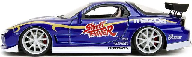Alt view image 3 of 6 - 1993 Mazda RX-7 Candy Blue Met. w/Graphics and Chun-Li Diecast Figure "Street Fighter" Video Game 1/24 Diecast Model Car by Jada