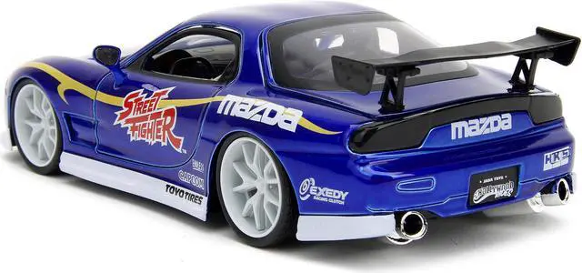 Alt view image 5 of 6 - 1993 Mazda RX-7 Candy Blue Met. w/Graphics and Chun-Li Diecast Figure "Street Fighter" Video Game 1/24 Diecast Model Car by Jada