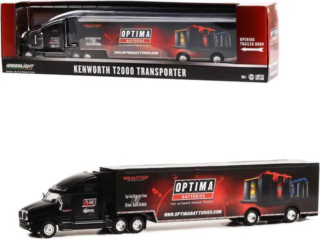 Main image of Kenworth T2000 Transporter Black "OPTIMA Batteries: The Ultimate Power Source" 1/64 Diecast Model by Greenlight