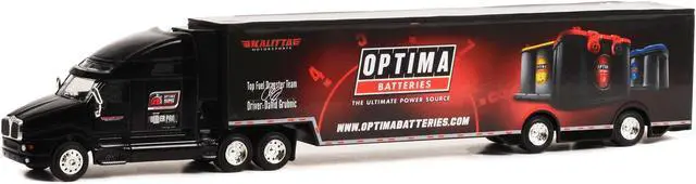 Alt view image 2 of 4 - Kenworth T2000 Transporter Black "OPTIMA Batteries: The Ultimate Power Source" 1/64 Diecast Model by Greenlight