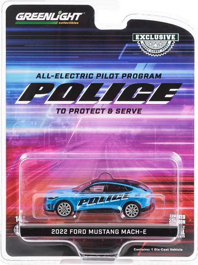 Alt view image 3 of 4 - 2022 Ford Mustang Mach-E Police Blue with Black Top "All-Electric Pilot Program Vehicle" 1/64 Diecast Model Car by Greenlight