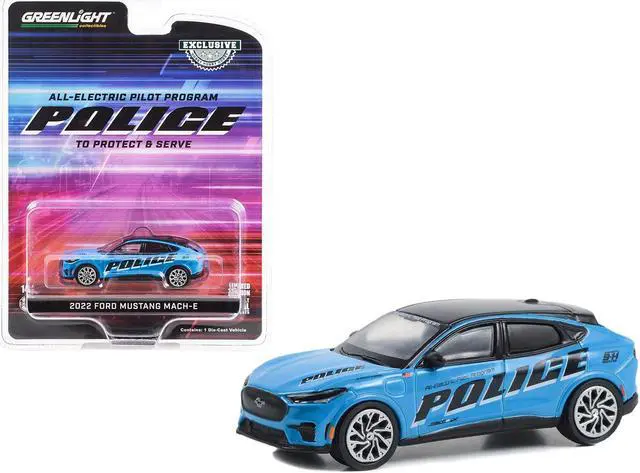 Main image of 2022 Ford Mustang Mach-E Police Blue with Black Top "All-Electric Pilot Program Vehicle" 1/64 Diecast Model Car by Greenlight
