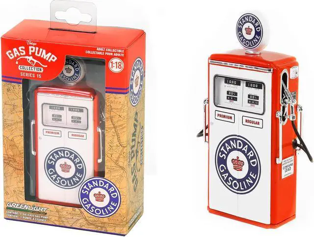 Main image of 1954 Tokheim 350 Twin Gas Pump "Standard Gasoline" White and Red "Vintage Gas Pumps" Series 1/18 Diecast Replica by Greenlight