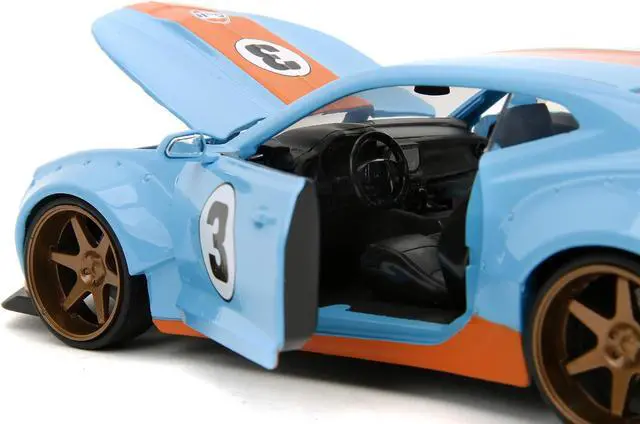 Alt view image 3 of 5 - 2016 Chevrolet Camaro Widebody #3 Light Blue with Orange Stripes "Gulf Oil" "Wide Body" Series 1/24 Diecast Model Car by Jada
