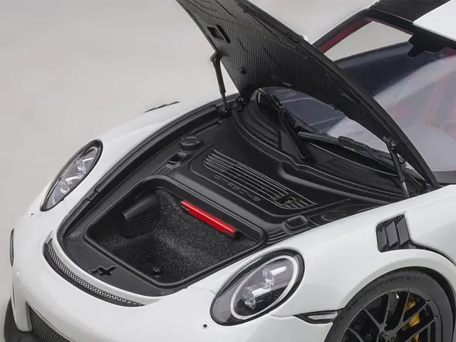 Alt view image 3 of 10 - Porsche 911 (991.2) GT2 RS Weissach Package White with Carbon Stripes 1/18 Model Car by Autoart