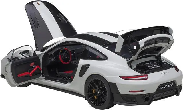 Alt view image 2 of 10 - Porsche 911 (991.2) GT2 RS Weissach Package White with Carbon Stripes 1/18 Model Car by Autoart