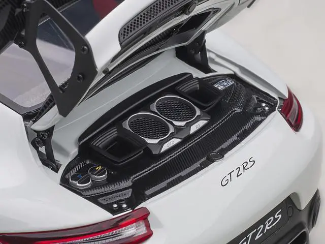 Alt view image 5 of 10 - Porsche 911 (991.2) GT2 RS Weissach Package White with Carbon Stripes 1/18 Model Car by Autoart