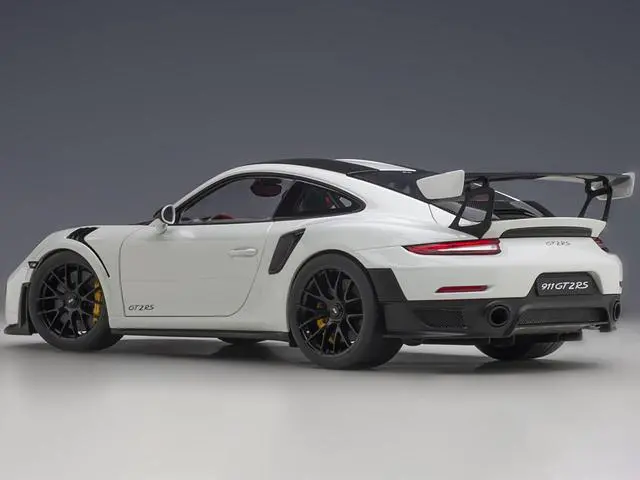 Alt view image 6 of 10 - Porsche 911 (991.2) GT2 RS Weissach Package White with Carbon Stripes 1/18 Model Car by Autoart