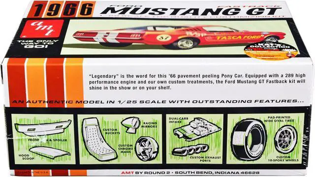 Alt view image 2 of 8 - Skill 2 Model Kit 1966 Ford Mustang GT Fastback 1/25 Scale Model by AMT