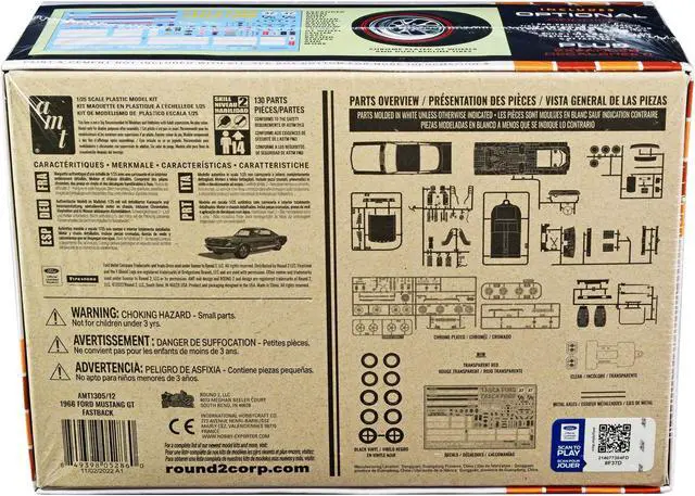 Alt view image 4 of 8 - Skill 2 Model Kit 1966 Ford Mustang GT Fastback 1/25 Scale Model by AMT