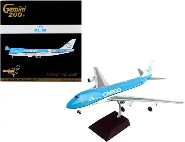 Boeing 747-400F Commercial Aircraft Blue w/White Tail "Gemini 200 - Interactive" 1/200 Diecast Model Airplane by GeminiJets