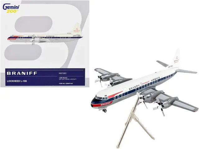 Main image of Lockheed L-188 Electra Commercial Aircraft White with Blue Stripes 1/200 Diecast Model Airplane by GeminiJets